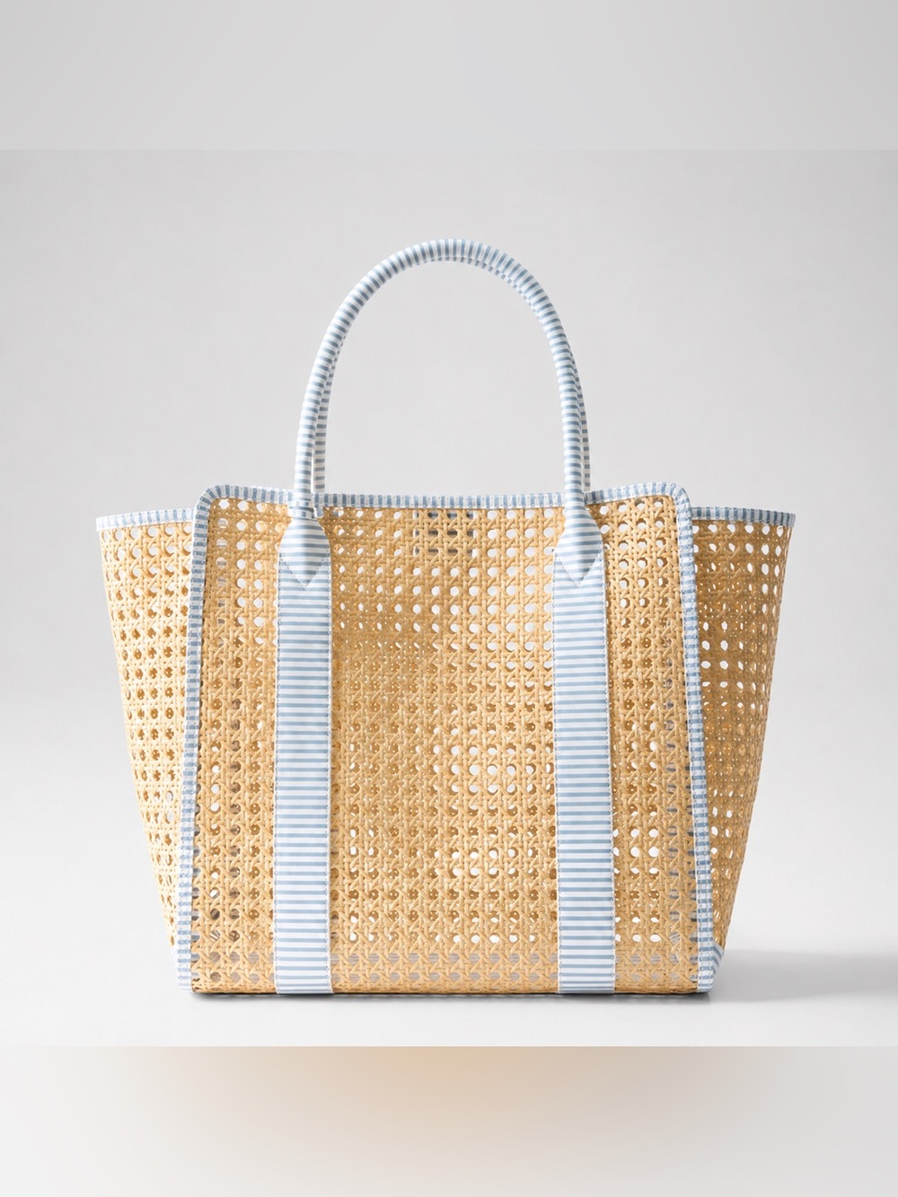 Mark & Graham Waterproof Caning Tote with Light Blue Stripe Trim